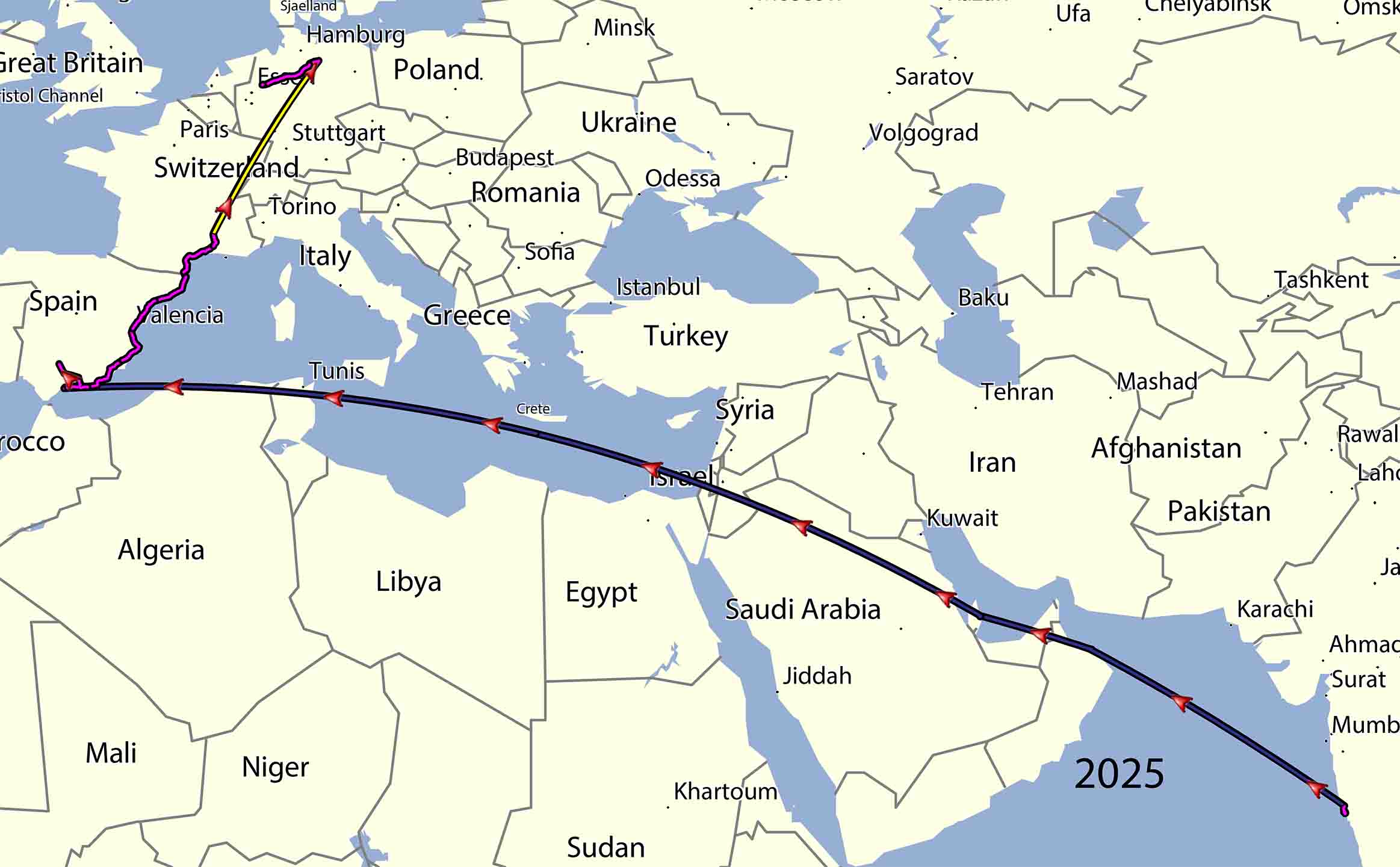 Karte der 2025 gefahrenen Tracks