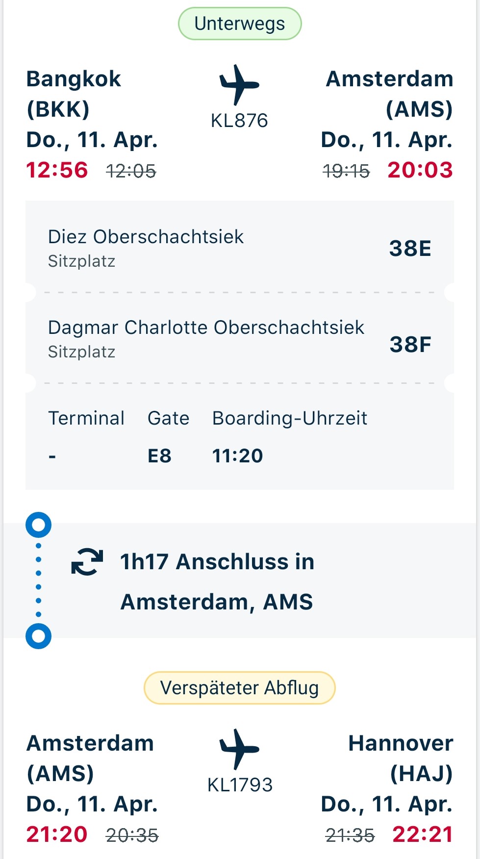 Erfreulicherweise hatte der Anschlussflug ausreichend Verspätung